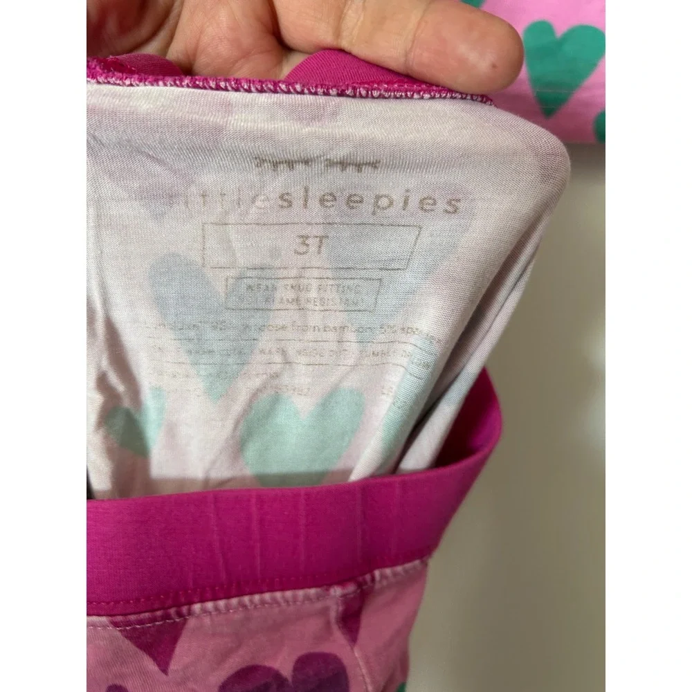 Little Sleepies Rainbow Hearts Bamboo Viscose Pajama Set Pink 3T